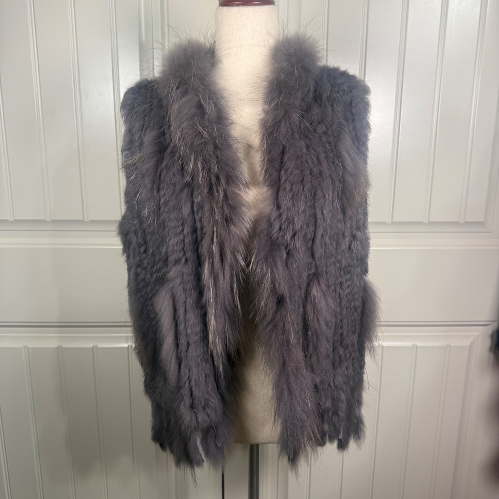 Unbranded Real Fur Vest Womens OS Gray Boho Quiet Luxury Tassel Fringe Winter